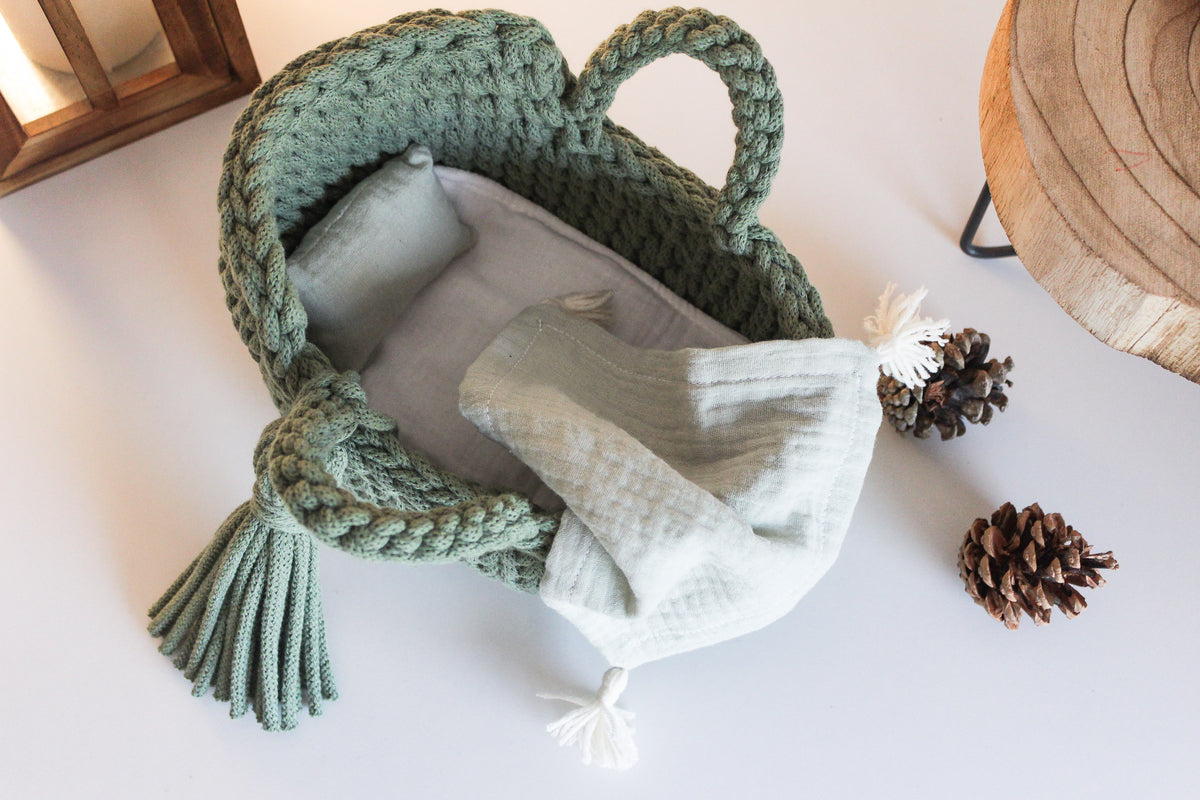 22cm MINI DOLL MOSES BASKET | EUCALYPTUS GREEN