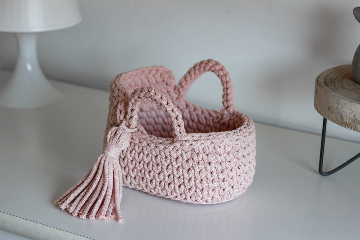 22cm MINI DOLL MOSES BASKET | PASTEL PINK