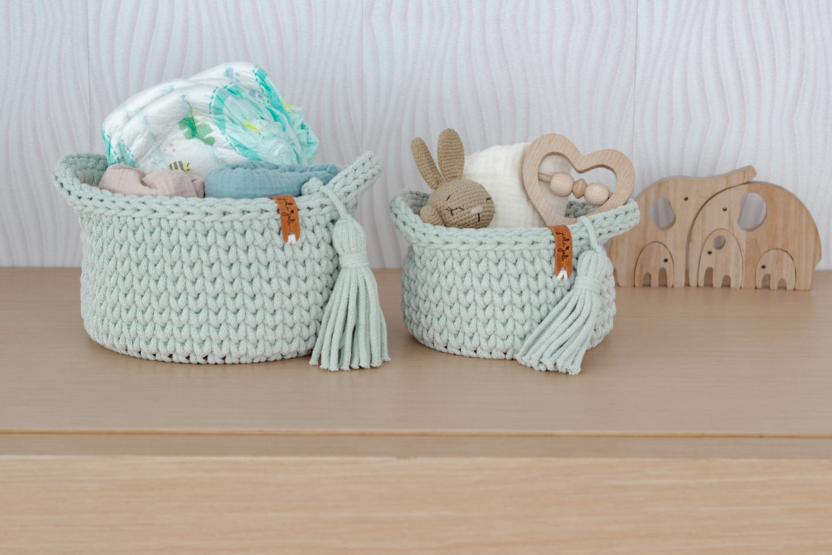 ROUND DIAPER BASKETS 15 + 20cm | MILKY GREEN