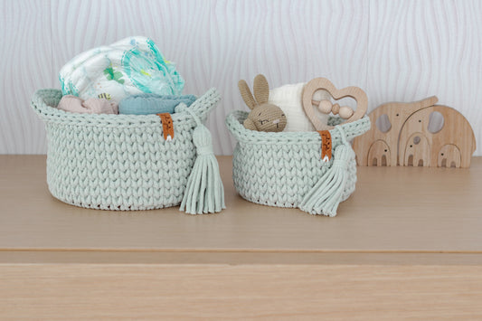 ROUND DIAPER BASKETS 15 + 20cm | MILKY GREEN