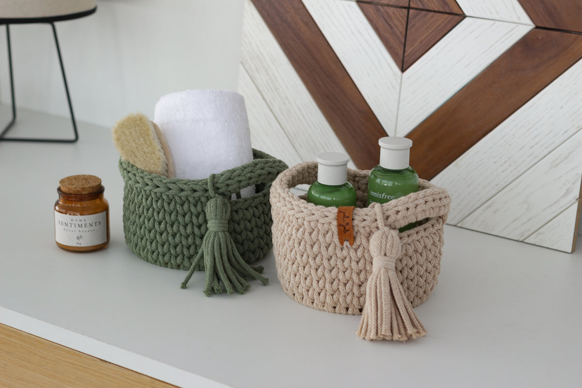ROUND DIAPER BASKETS 15 + 15cm | EUCALYPTUS+WARM BEIGE