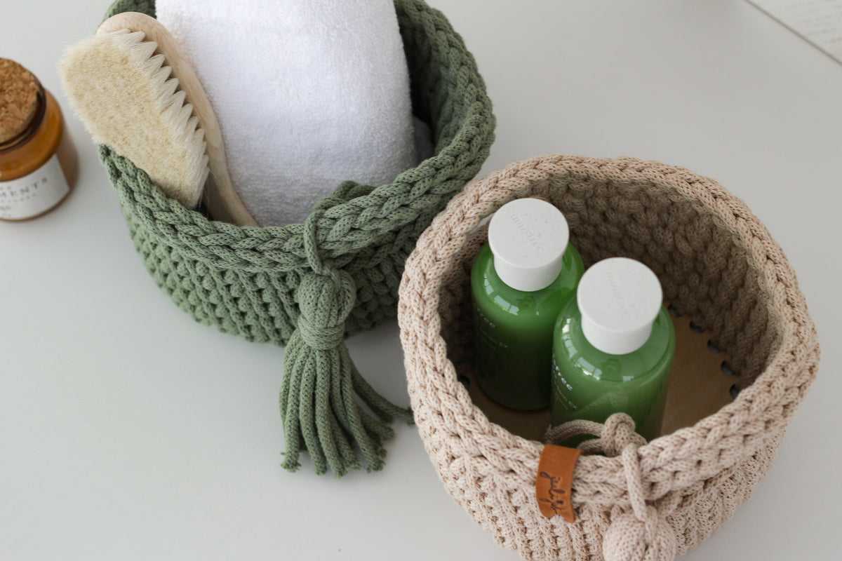 ROUND DIAPER BASKETS 15 + 15cm | EUCALYPTUS+WARM BEIGE