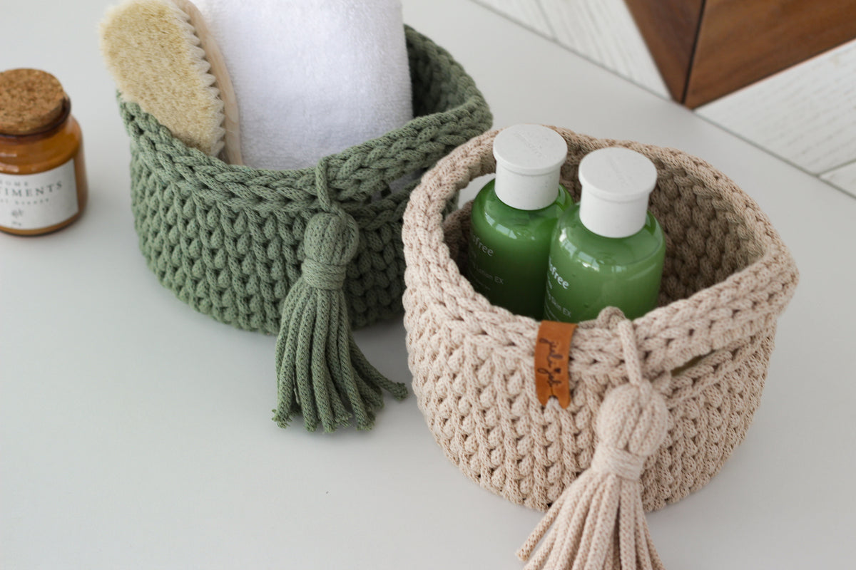 ROUND DIAPER BASKETS 15 + 15cm | EUCALYPTUS+WARM BEIGE