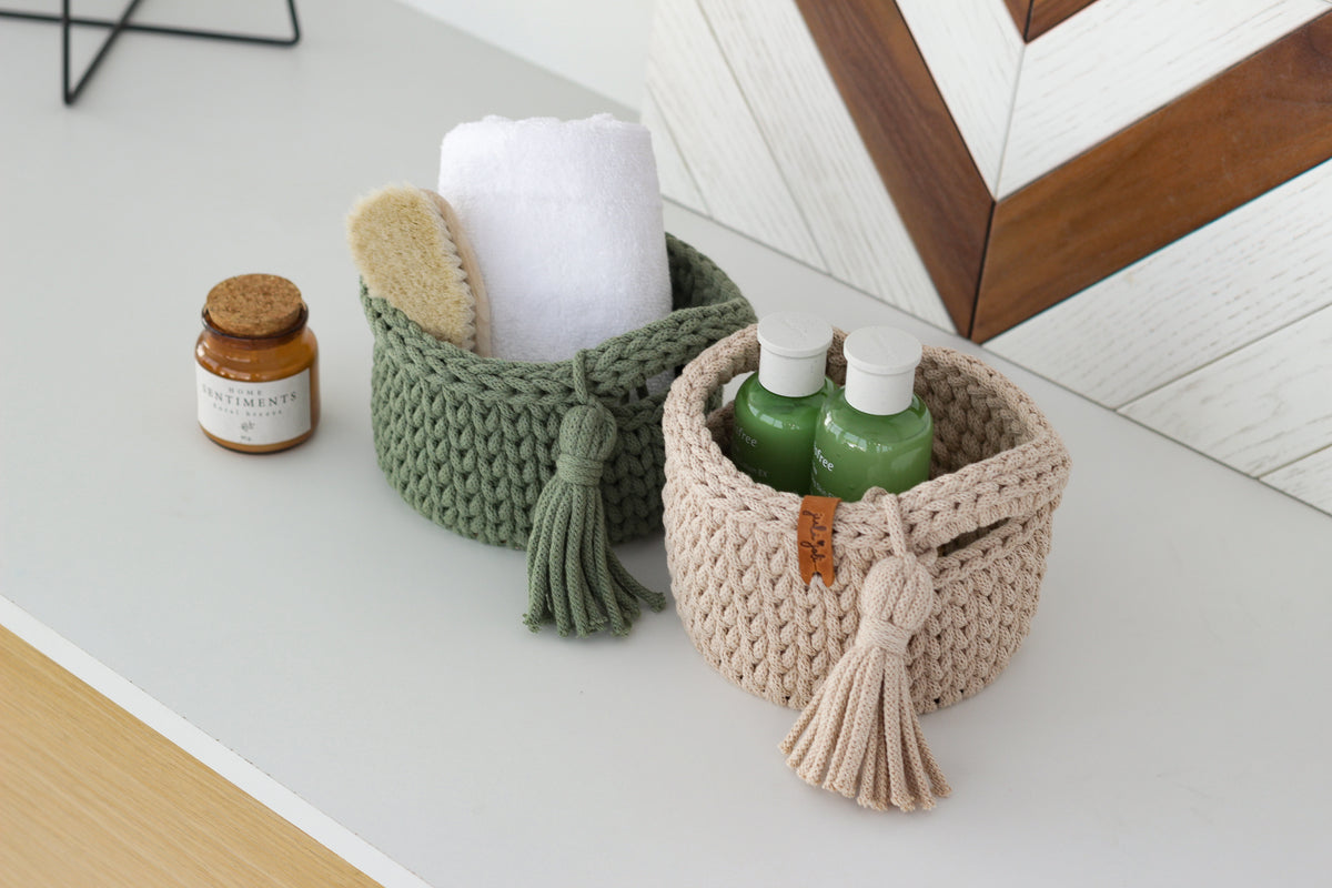 ROUND DIAPER BASKETS 15 + 15cm | EUCALYPTUS+WARM BEIGE