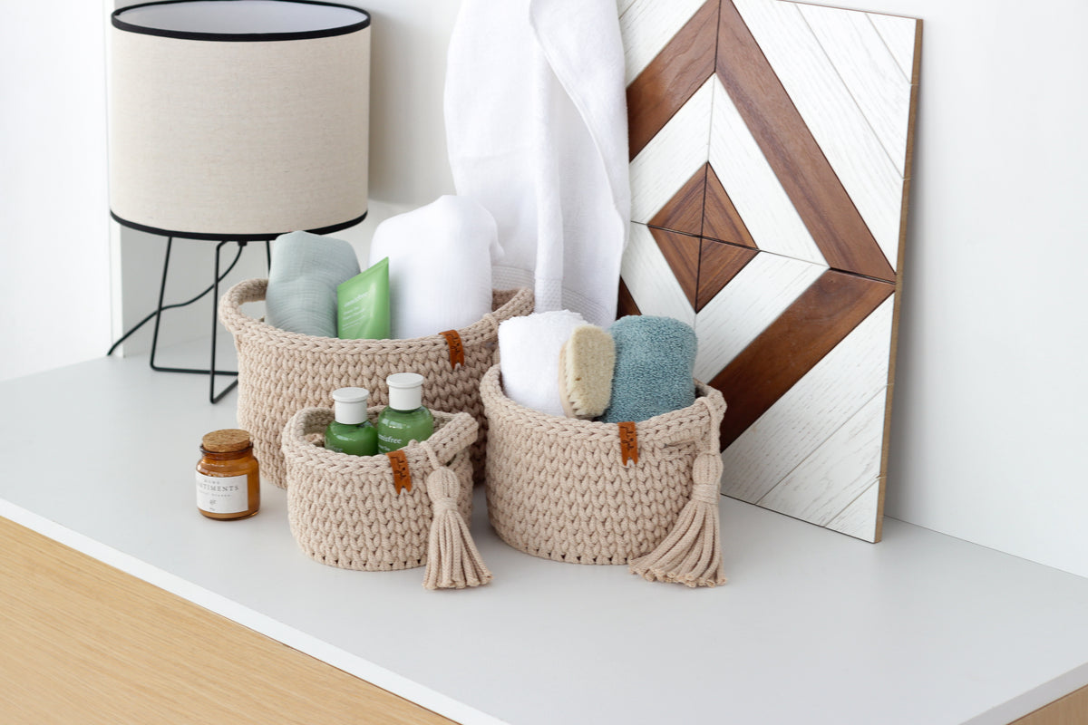 ROUND DIAPER BASKETS SET of 3 | WARM BEIGE