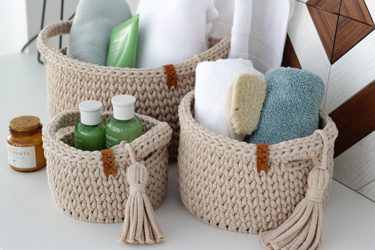 ROUND DIAPER BASKETS SET of 3 | WARM BEIGE