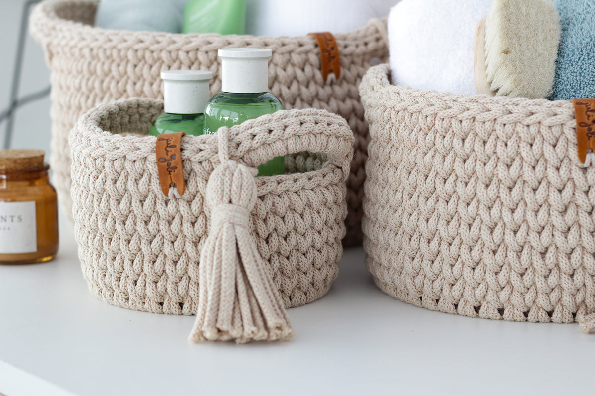 ROUND DIAPER BASKETS SET of 3 | WARM BEIGE
