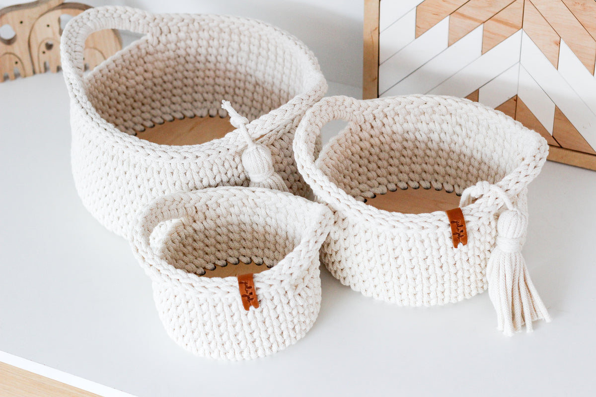 ROUND DIAPER BASKETS SET of 3 | NATURAL