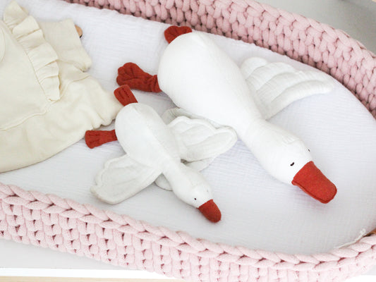 SET of 2 SEWN MUSLIN TOYS GEESE