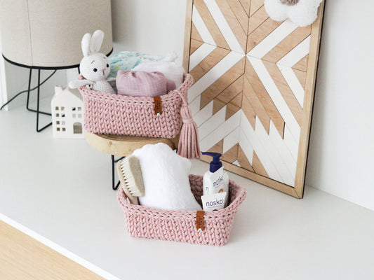 RECTANGLE BASKET SET of 2 | PASTEL PINK