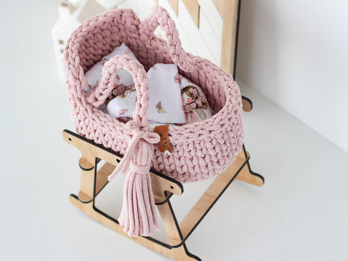 22cm MINI DOLL MOSES BASKET | PASTEL PINK